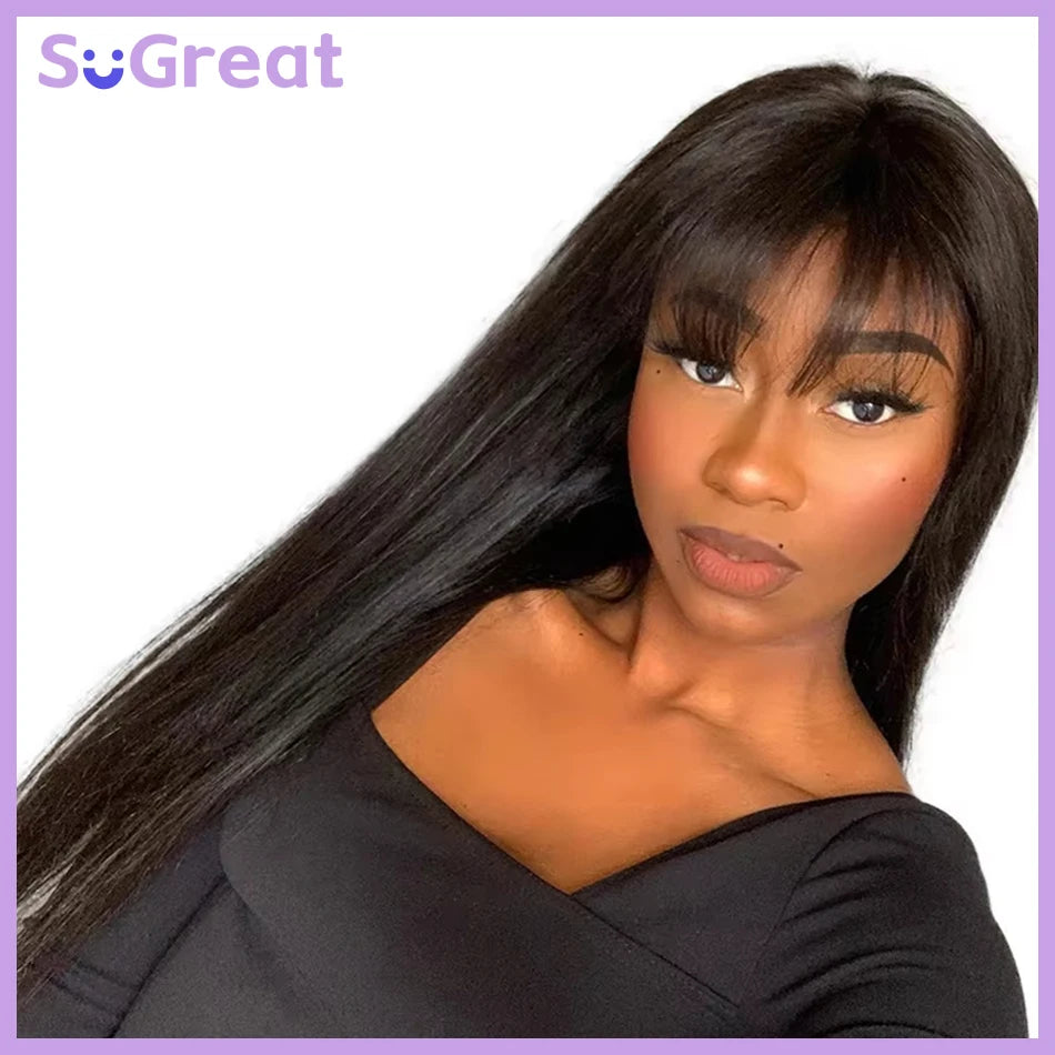 Straight Human Hair Wig With Bang