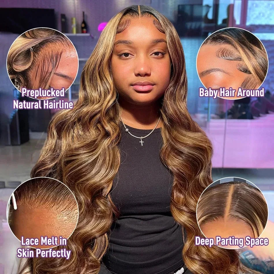 30 Inch Virgin Hair Wig  " Colored Highlights"
