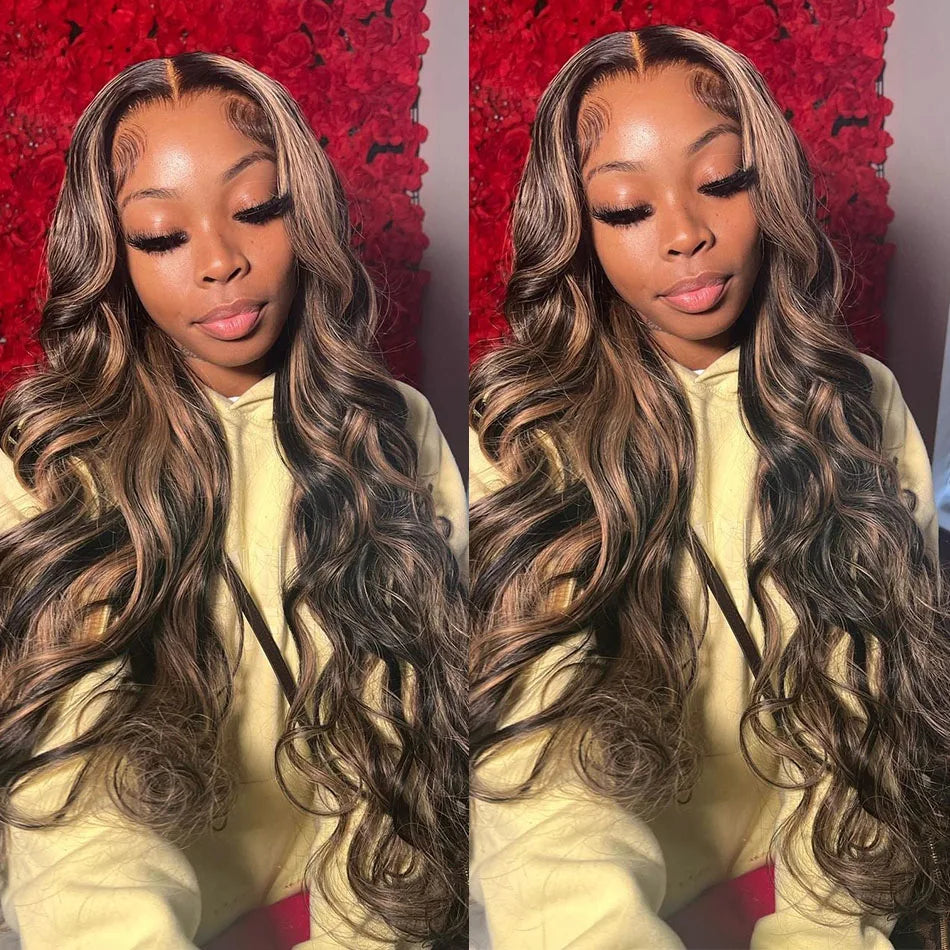 30 Inch Virgin Hair Wig  " Colored Highlights"