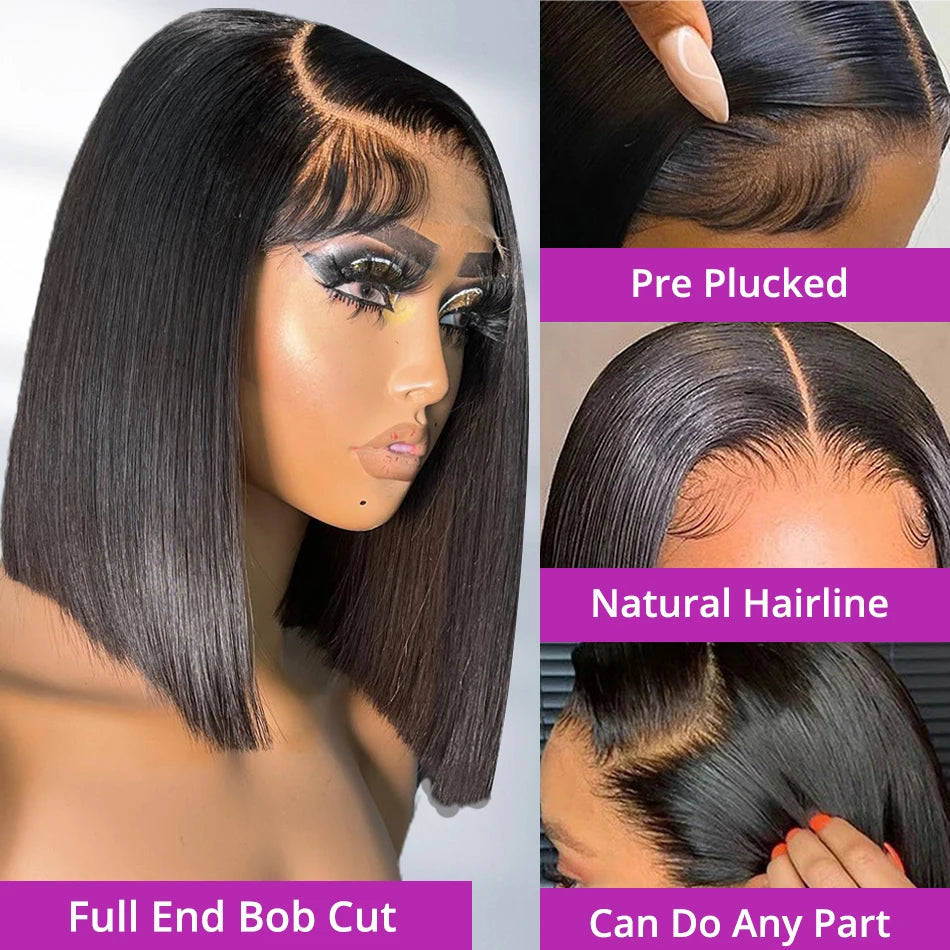 Glueless HD Lace Front Straight Bob Wig – Human Hair, 250% Density