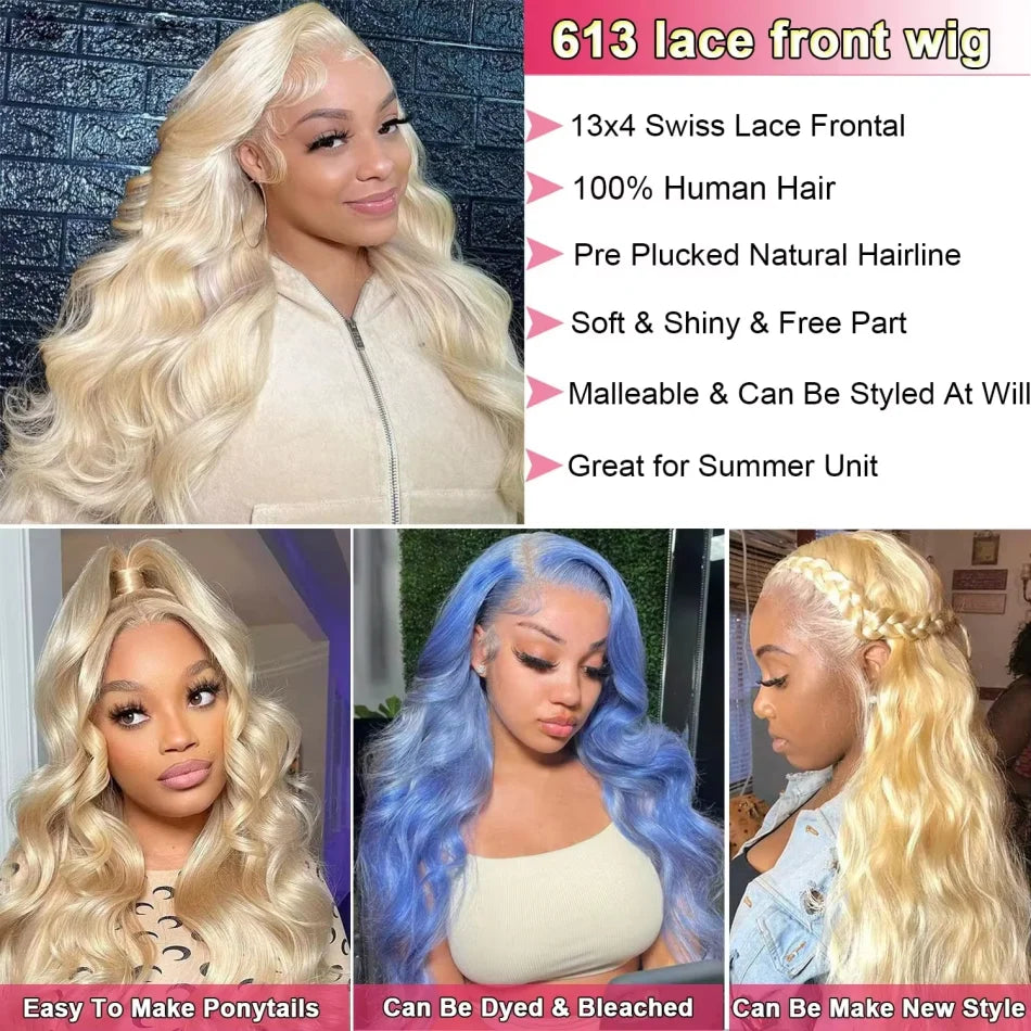 613 Blonde HD Lace Front Wig – 13x6 Body Wave, 220% Density, 30-Inch