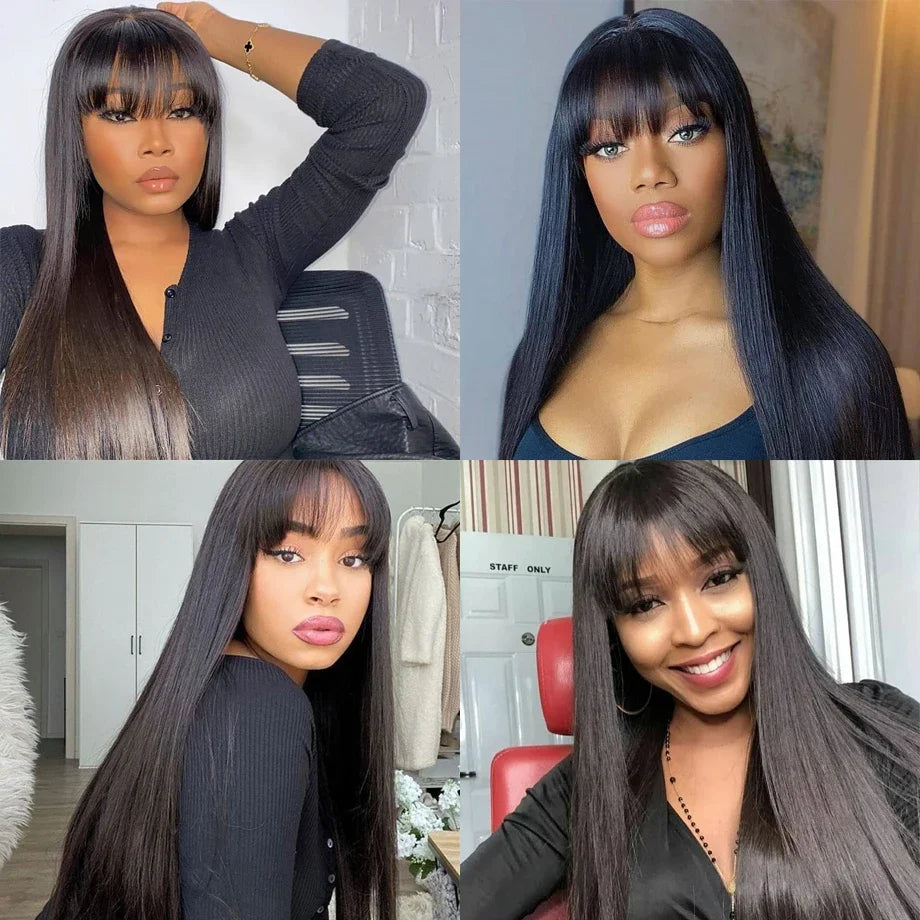 Straight Human Hair Wig With Bang