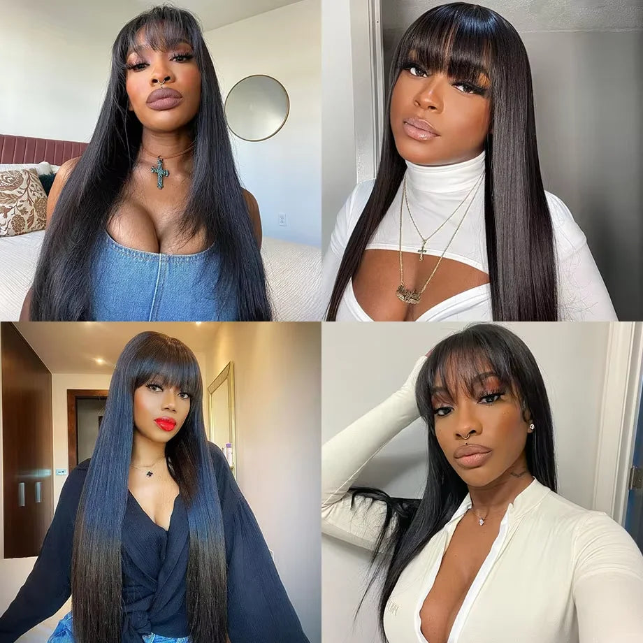 Straight Human Hair Wig With Bang