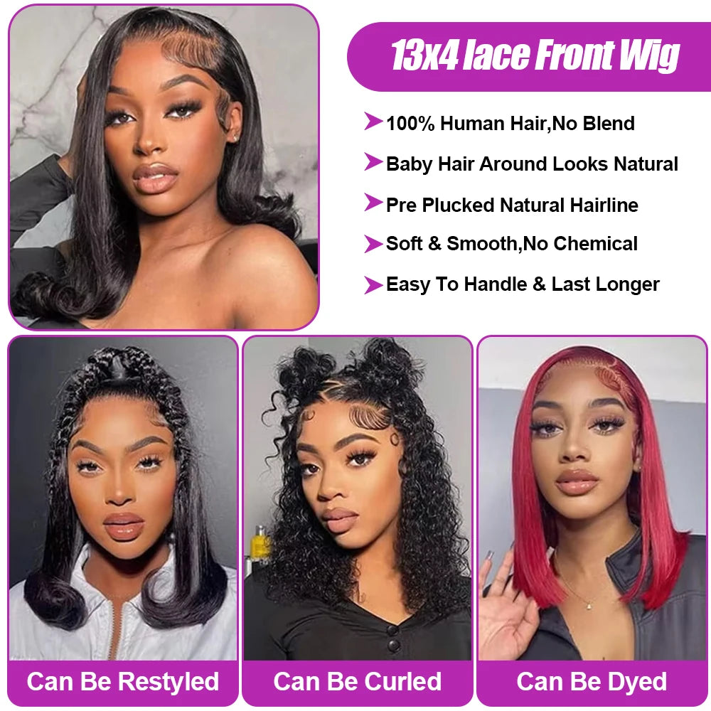 Glueless HD Lace Front Straight Bob Wig – Human Hair, 250% Density