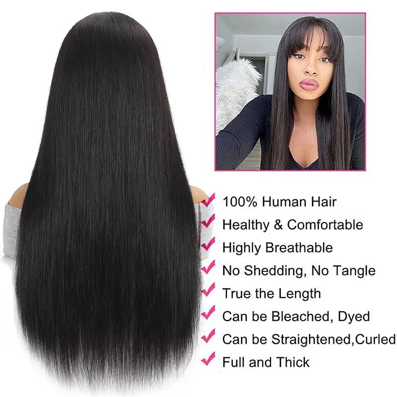 Straight Human Hair Wig With Bang