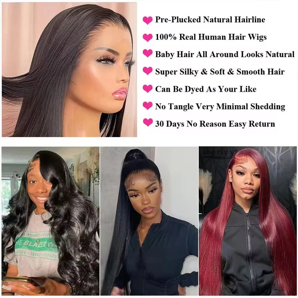 HD Lace Front Human Hair Wig – Straight, 200% Density, 13x4/13x6/5x5/360 Options