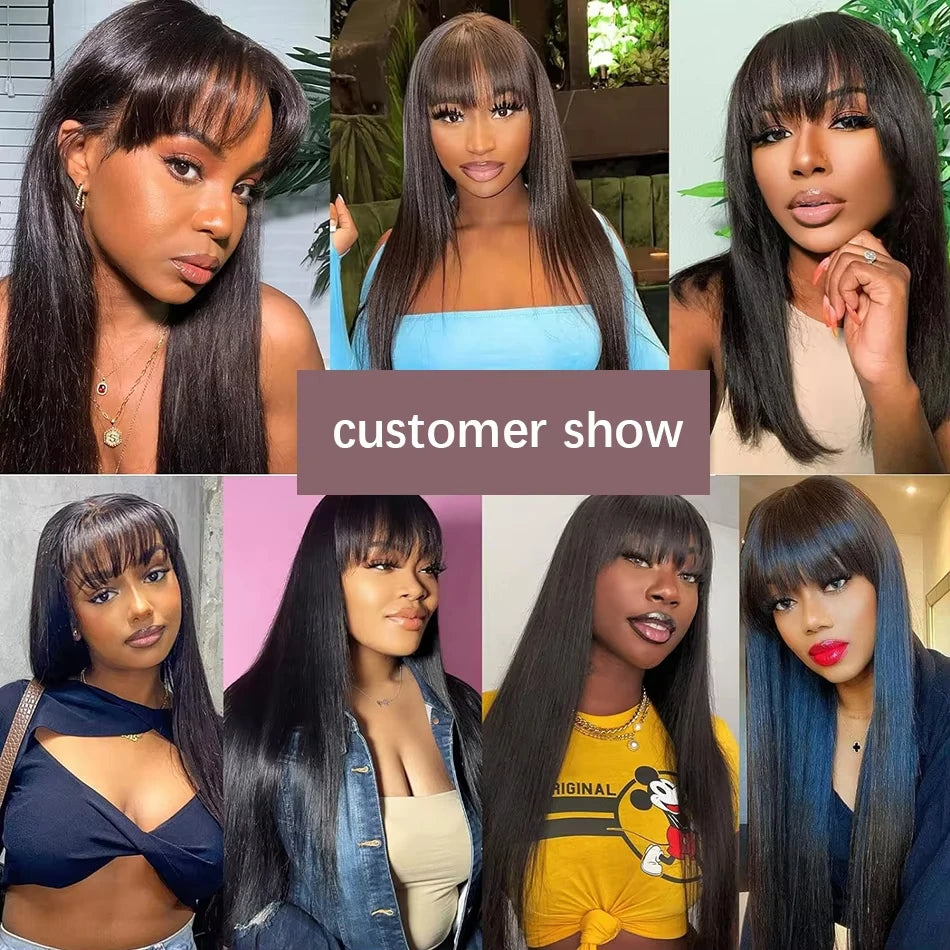 Straight Human Hair Wig With Bang