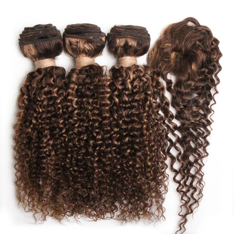 Kinky Curly Bundles With Closure Natural Human Hair