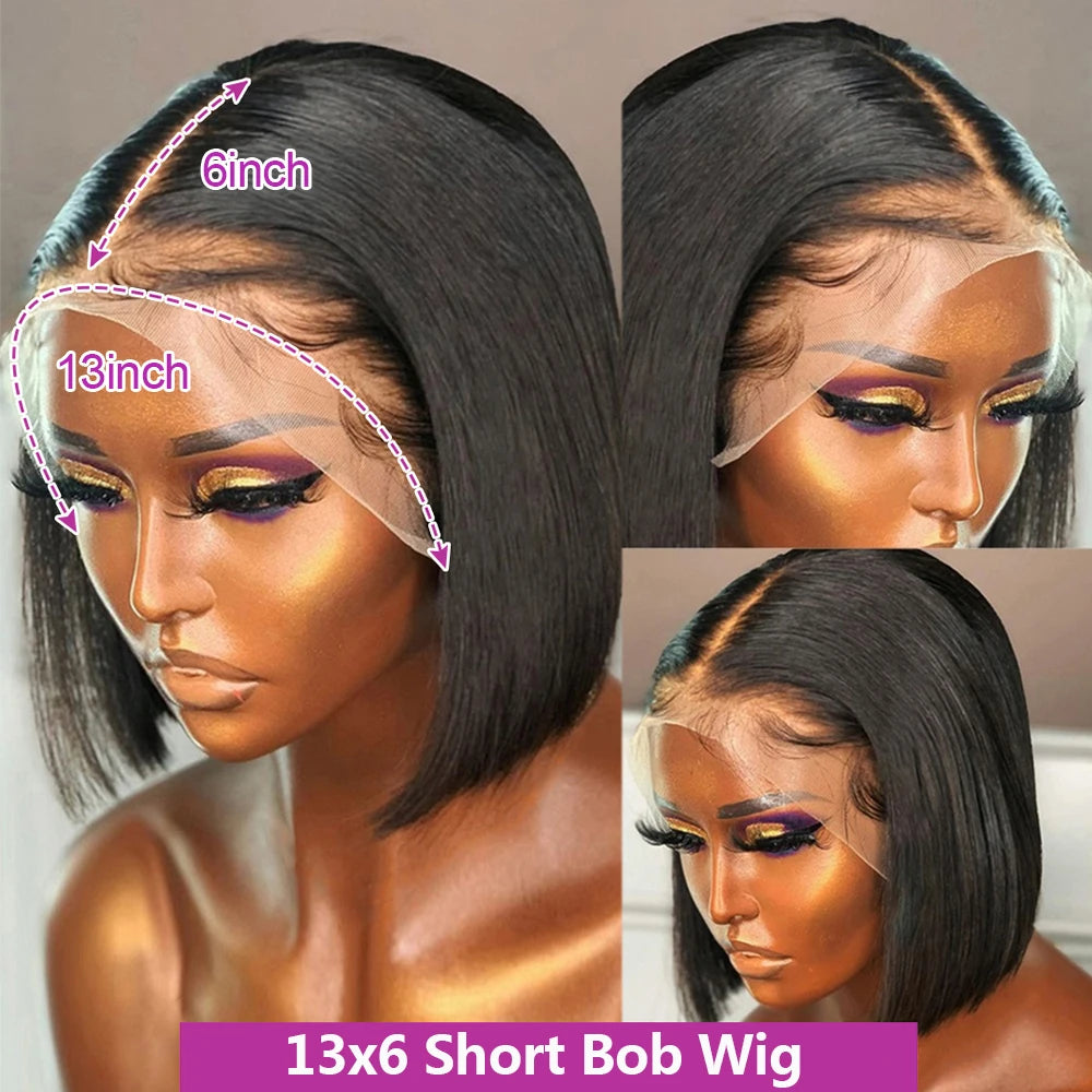 Glueless HD Lace Front Straight Bob Wig – Human Hair, 250% Density