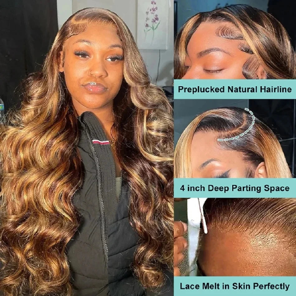 30 Inch Virgin Hair Wig  " Colored Highlights"