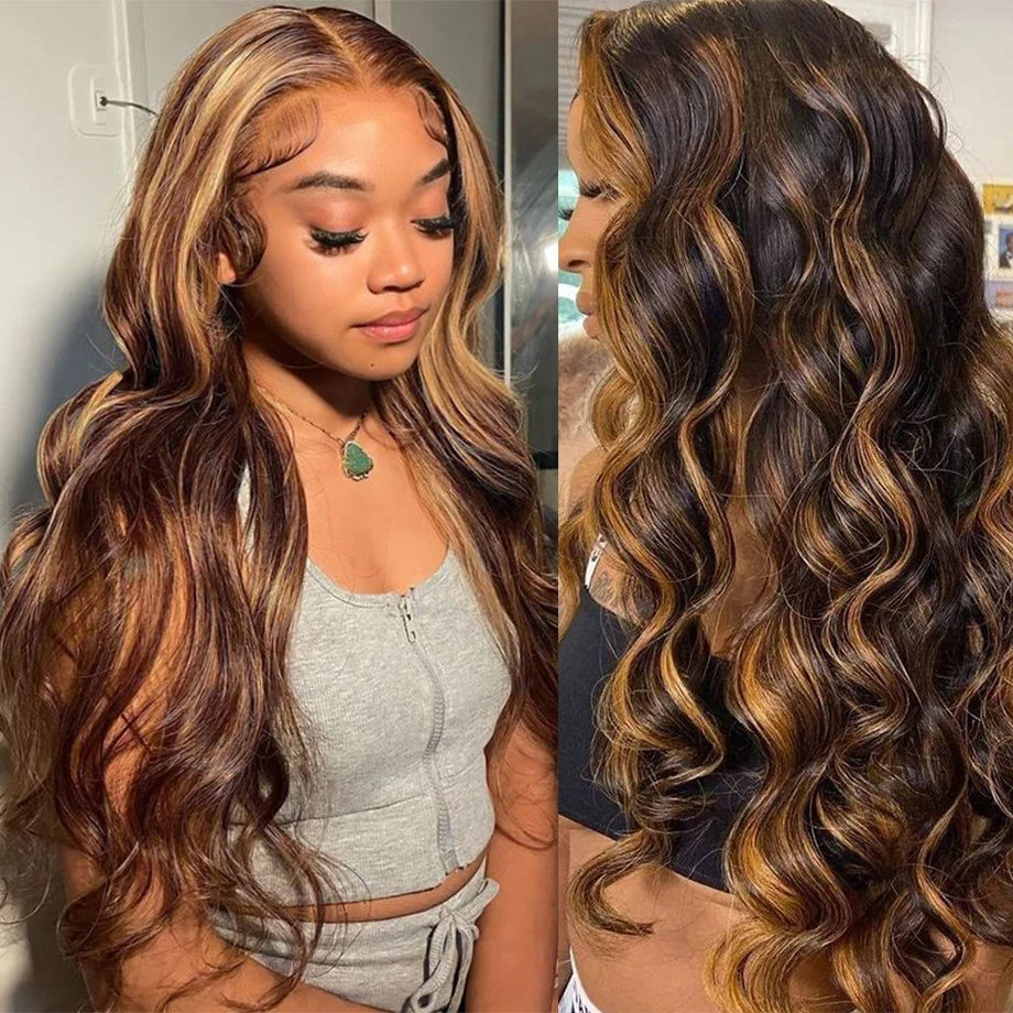 30 Inch Virgin Hair Wig  " Colored Highlights"